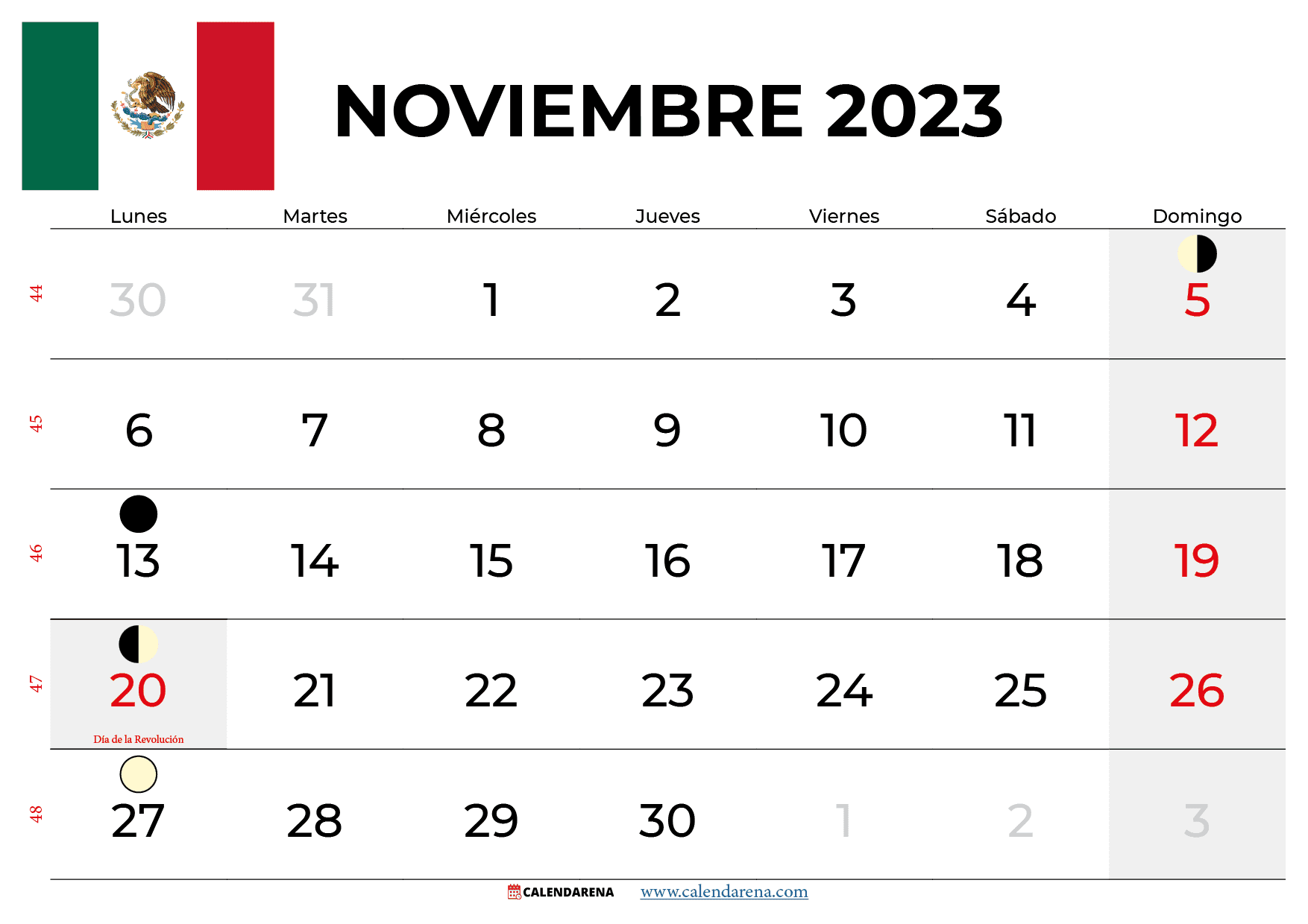 calendario noviembre 2023 mexico