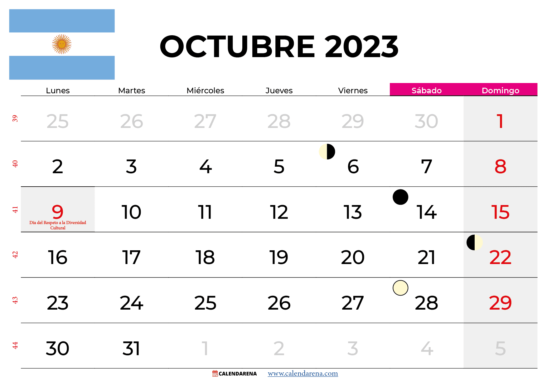 calendario octubre 2023 argentina