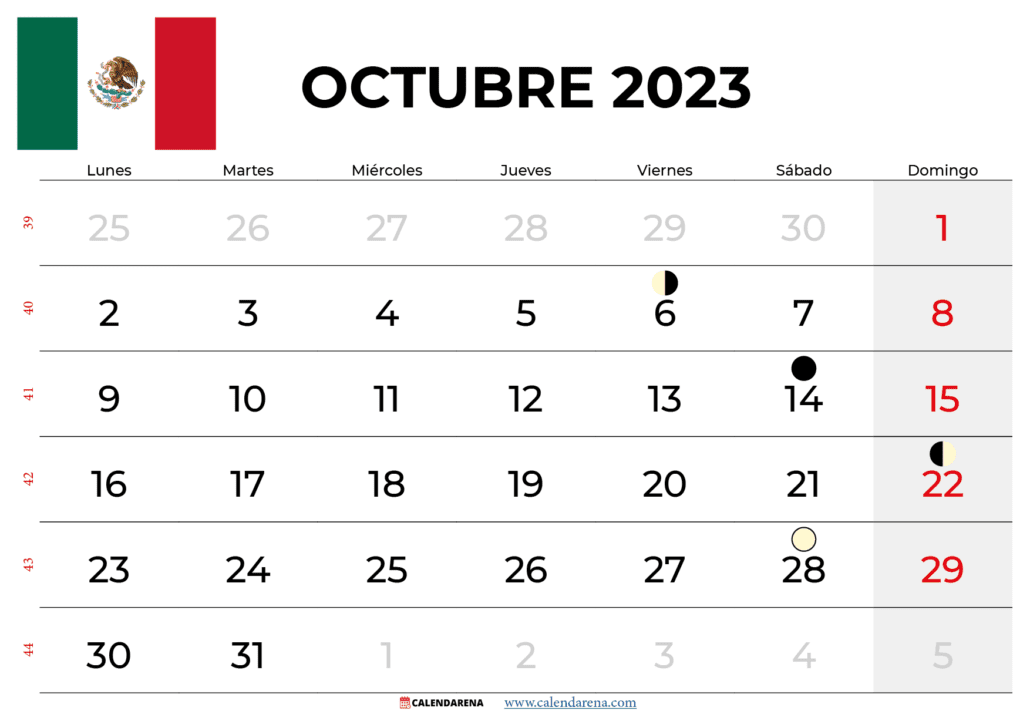 calendario octubre 2023 méxico
