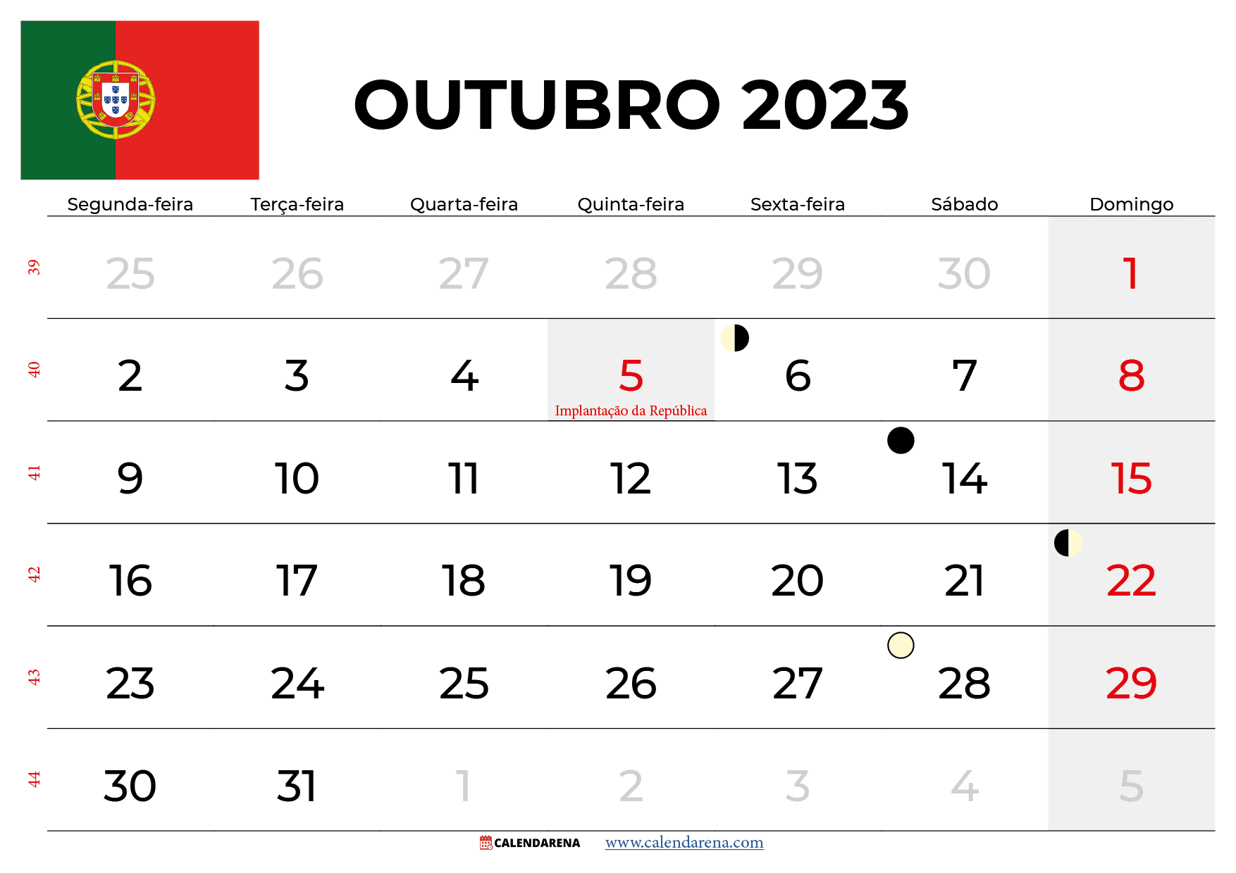 calendário outubro 2023 portugal