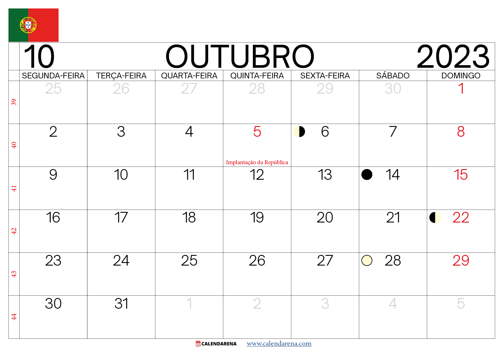 calendario outubro 2023 portugal
