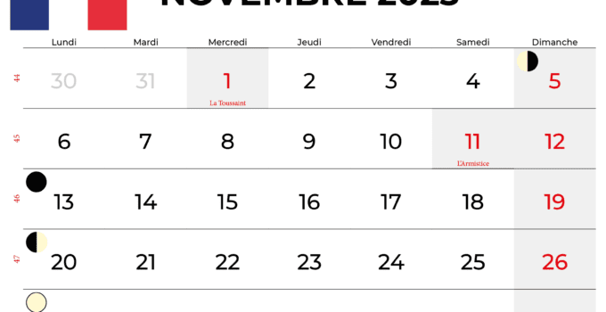 calendrier novembre 2023 france