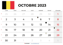 calendrier octobre 2023 belgique