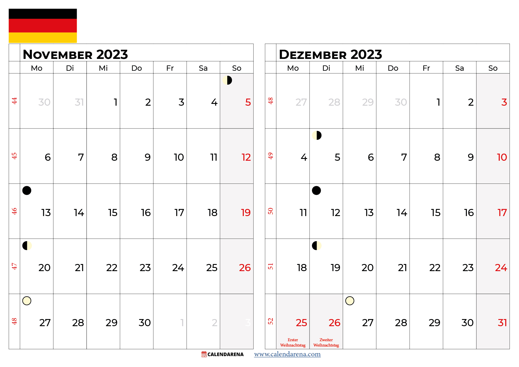 kalender November december 2023 Deutschland