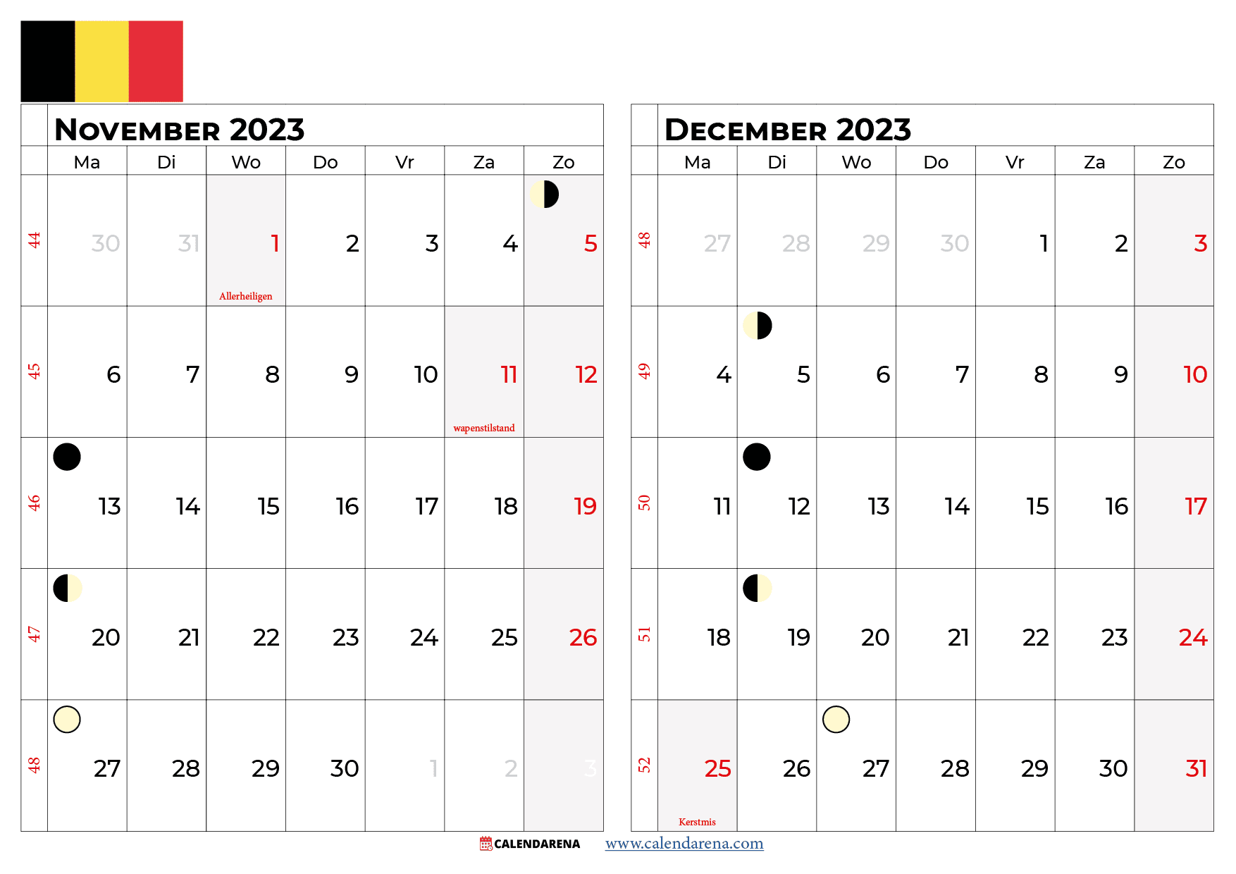 kalender November dezember 2023 belgië