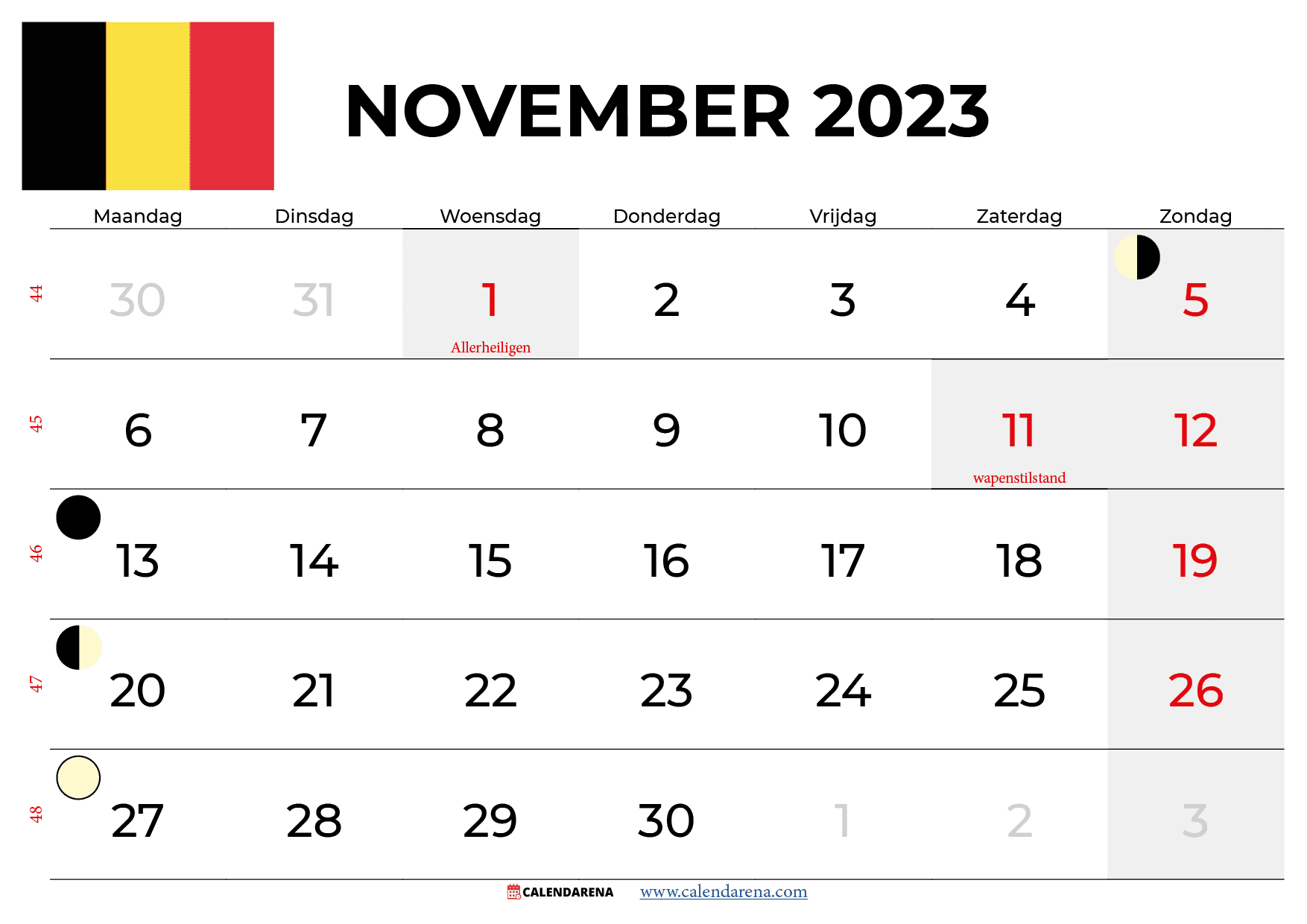 kalender november 2023 belgië