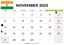 november 2023 calendar INDIA