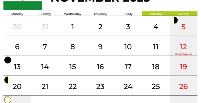 november 2023 calendar INDIA