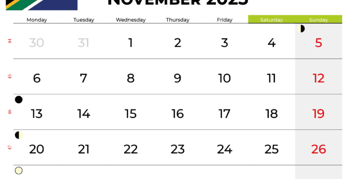 november 2023 calendar South Africa