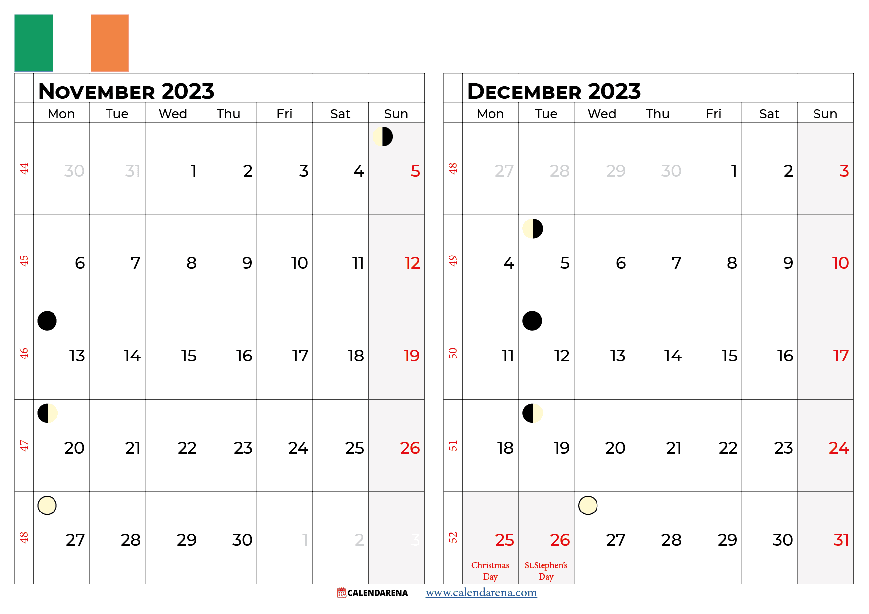 november and december 2023 calendar ireland