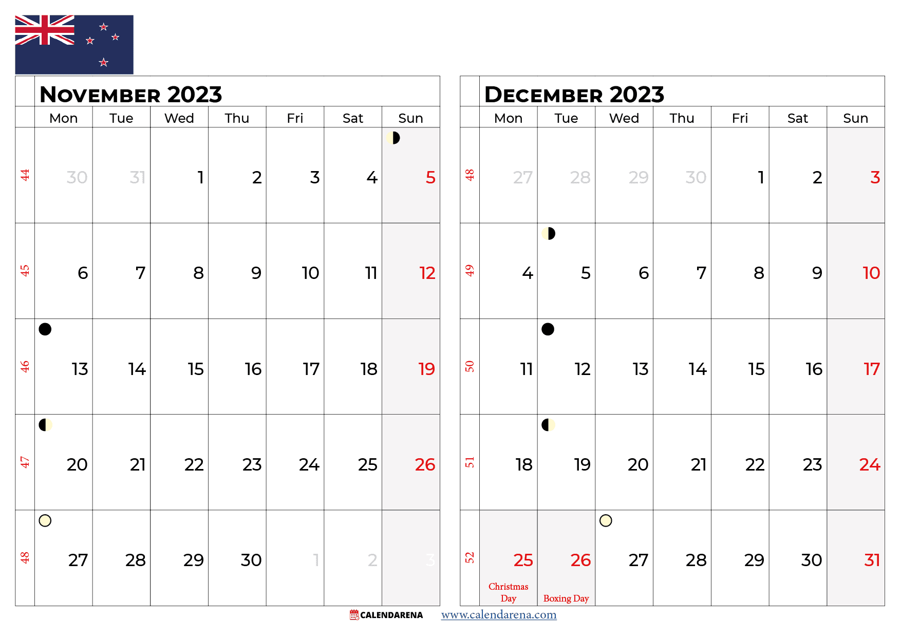 november and december 2023 calendar new zealand
