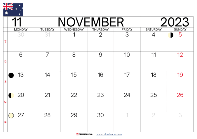 Free November 2023 Calendar Australia With Holidays