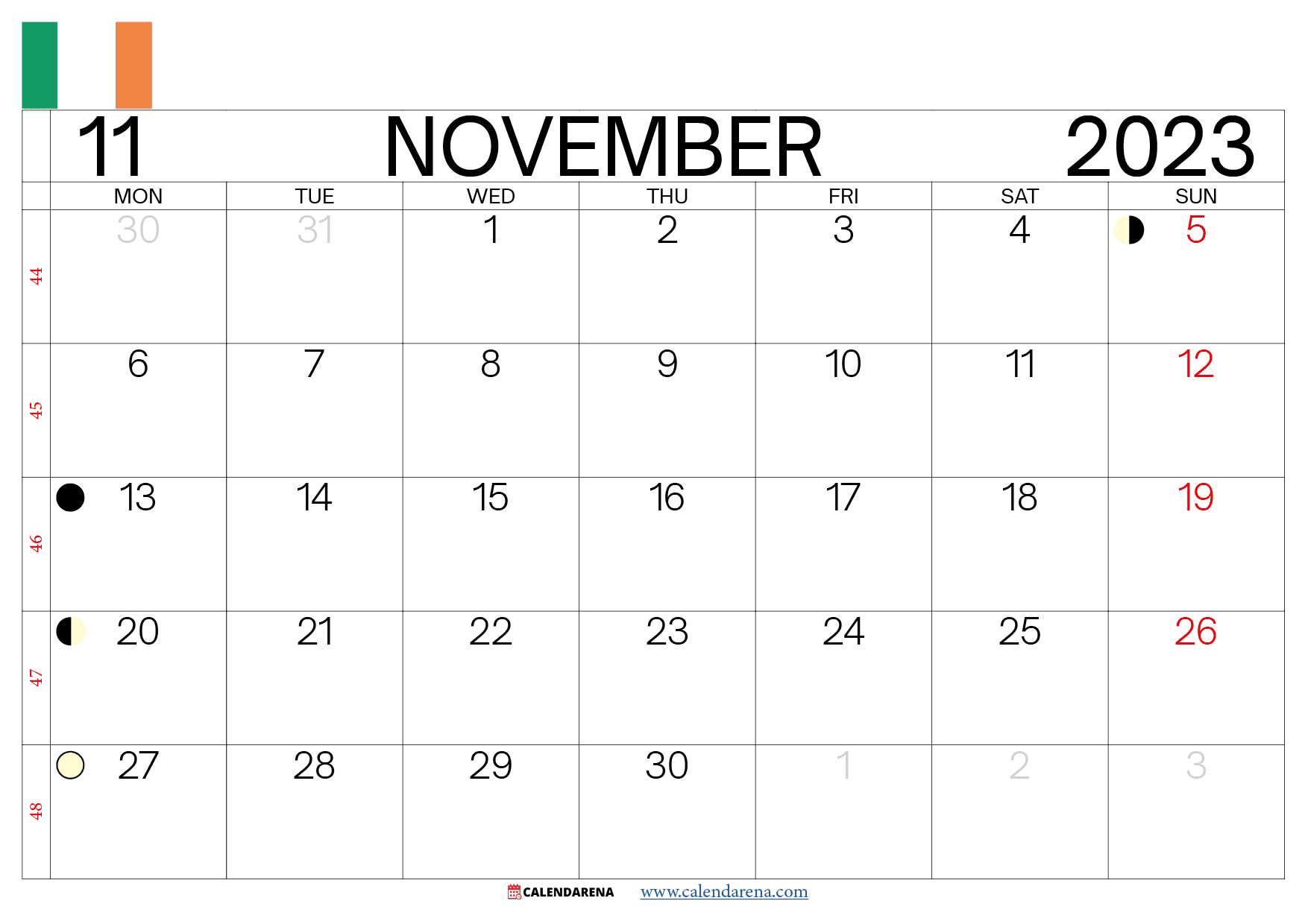 november calendar 2023 ireland