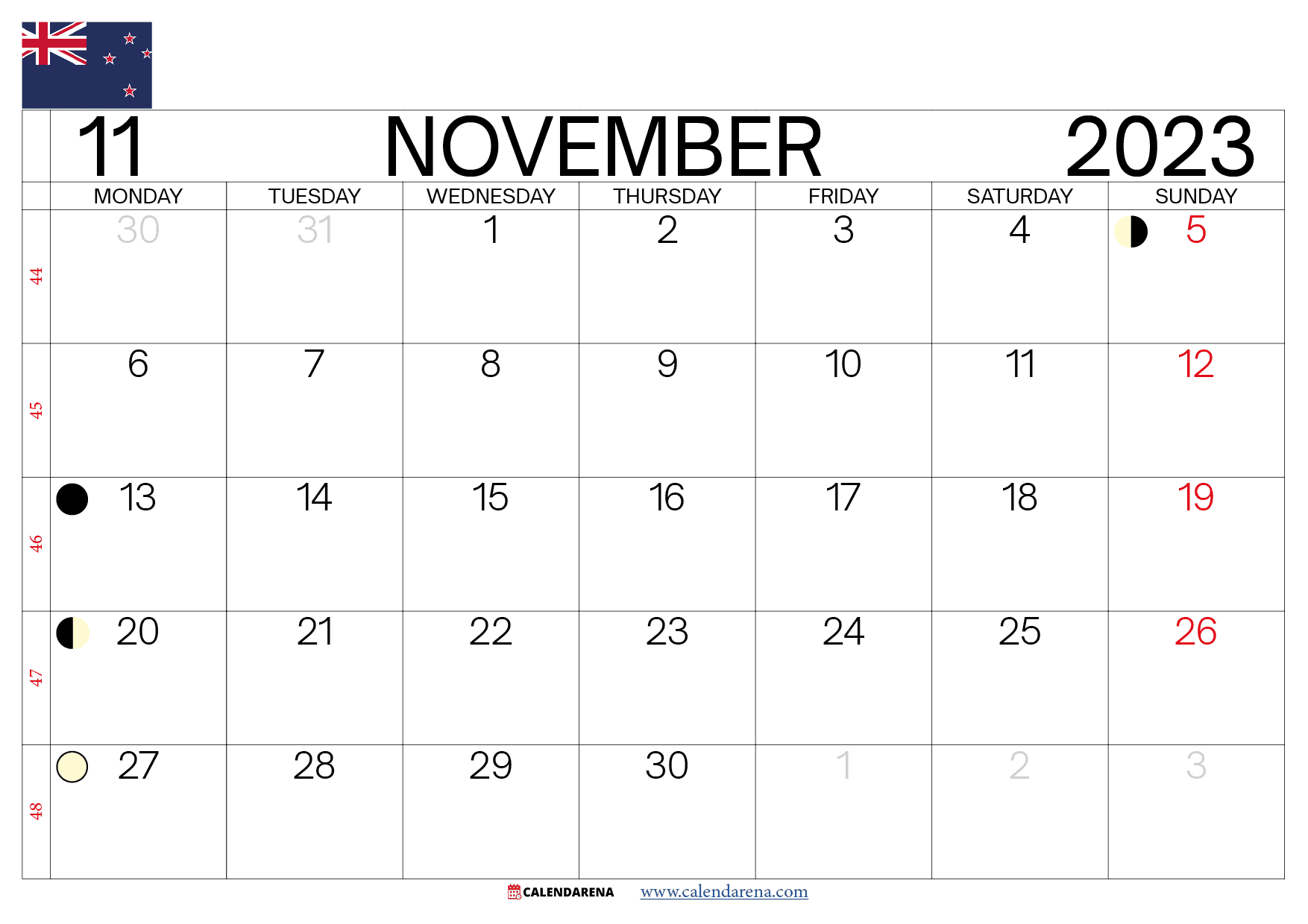november calendar 2023 new zealand