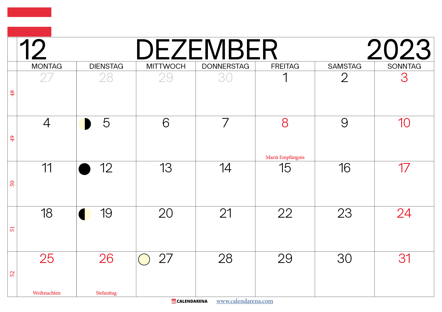 Dezember 2023 kalender österreich