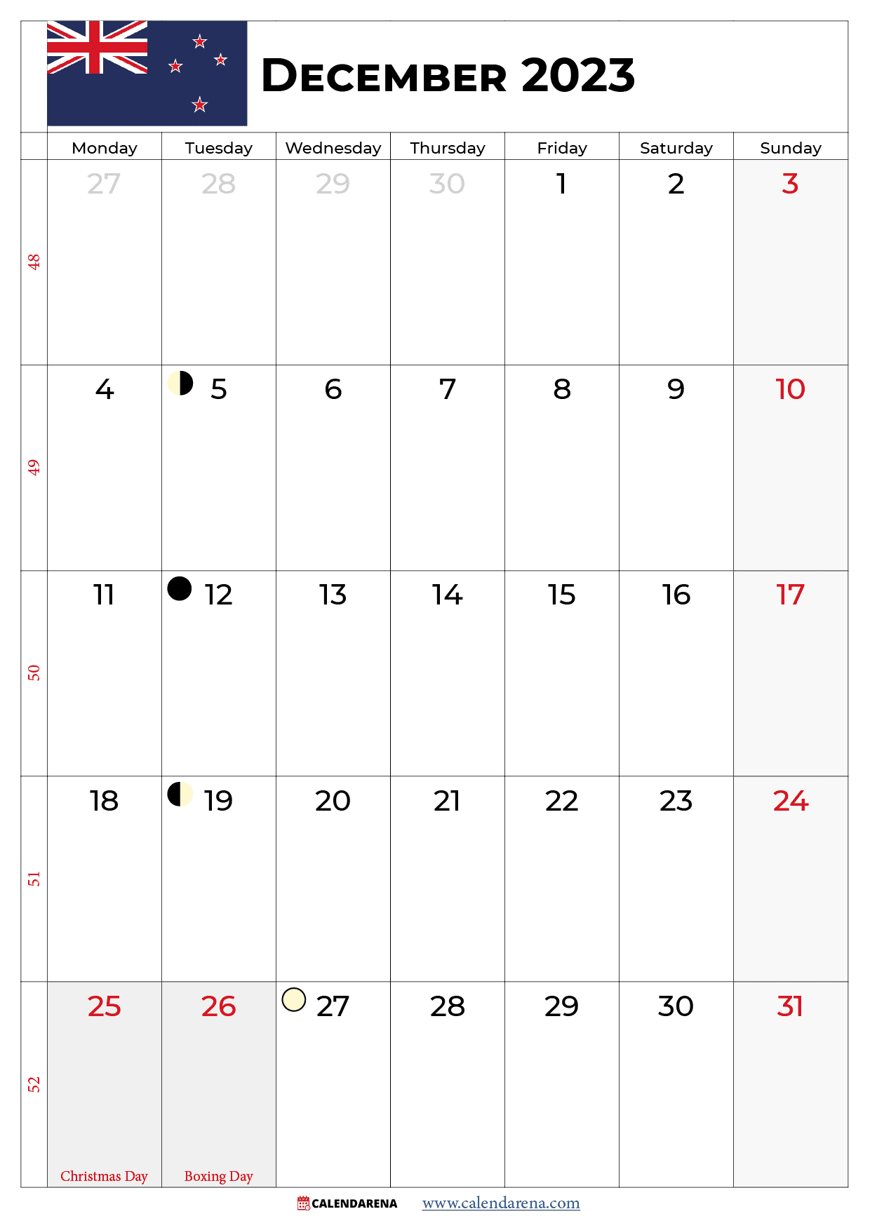 calendar december 2023 new zealand