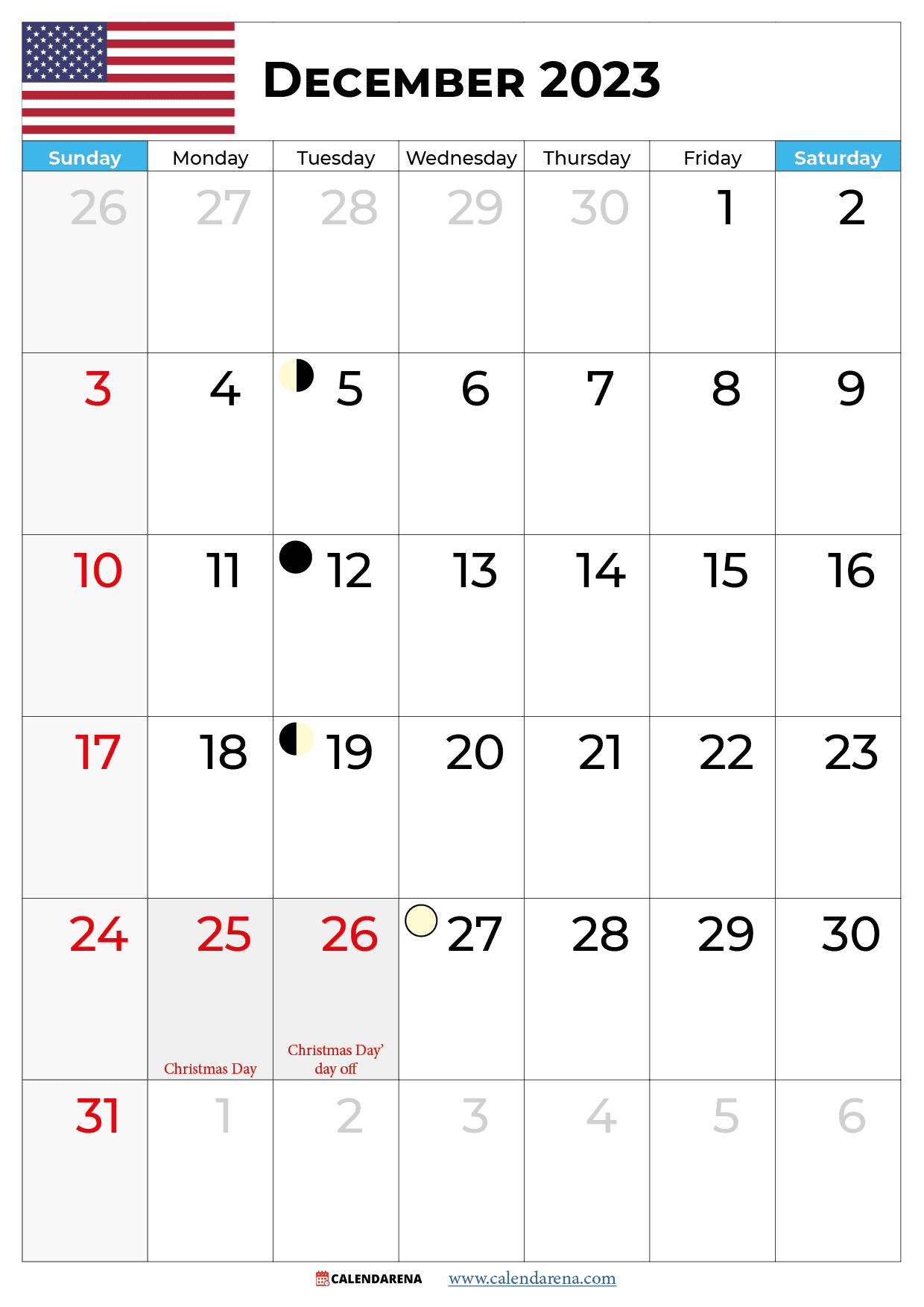 calendar december 2023 usa