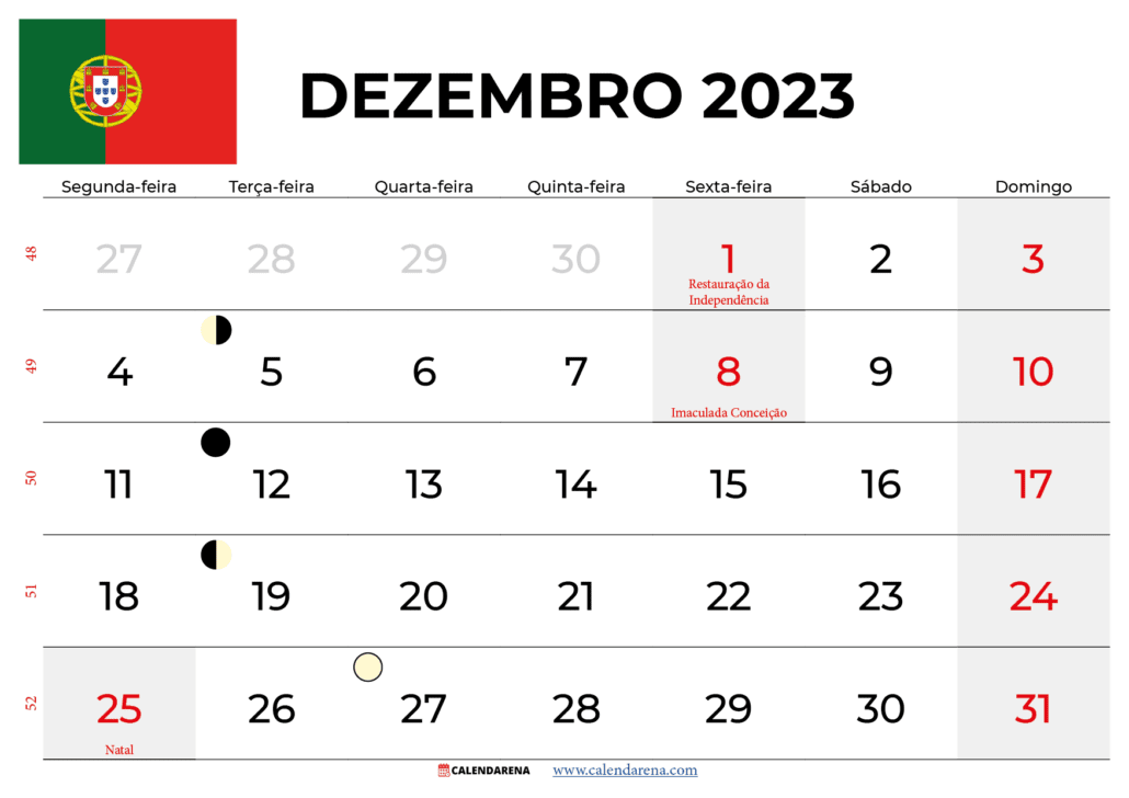 calendário Dezembro 2023 portugal