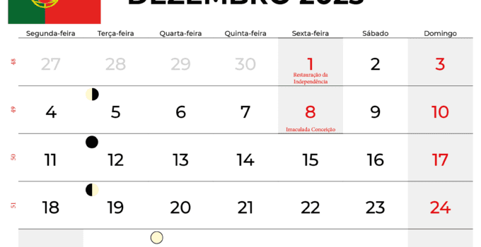 calendário Dezembro 2023 portugal