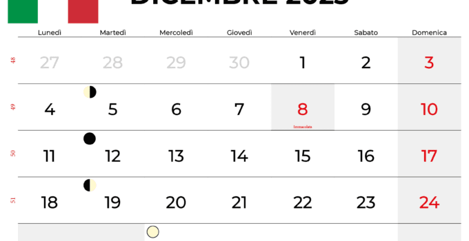 calendario Dicembre 2023 italia