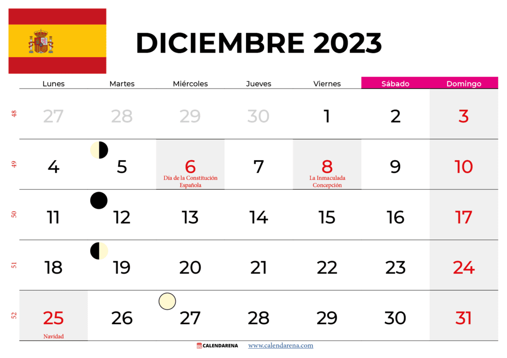 calendario Diciembre 2023 España