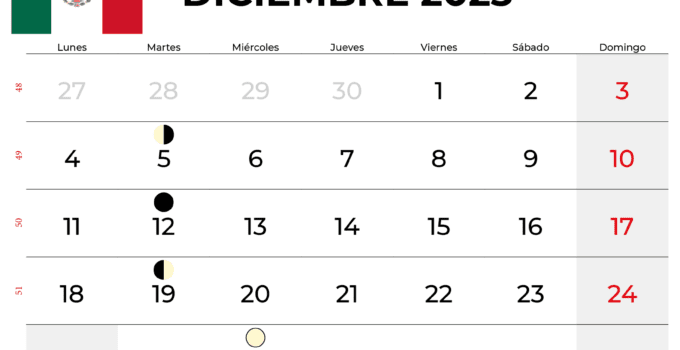 calendario Diciembre 2023 mexico