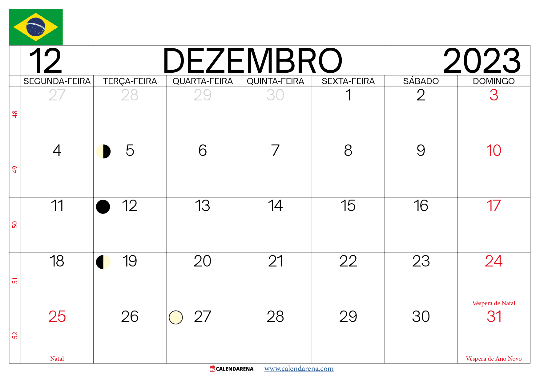 calendário de Dezembro de 2023 brasil