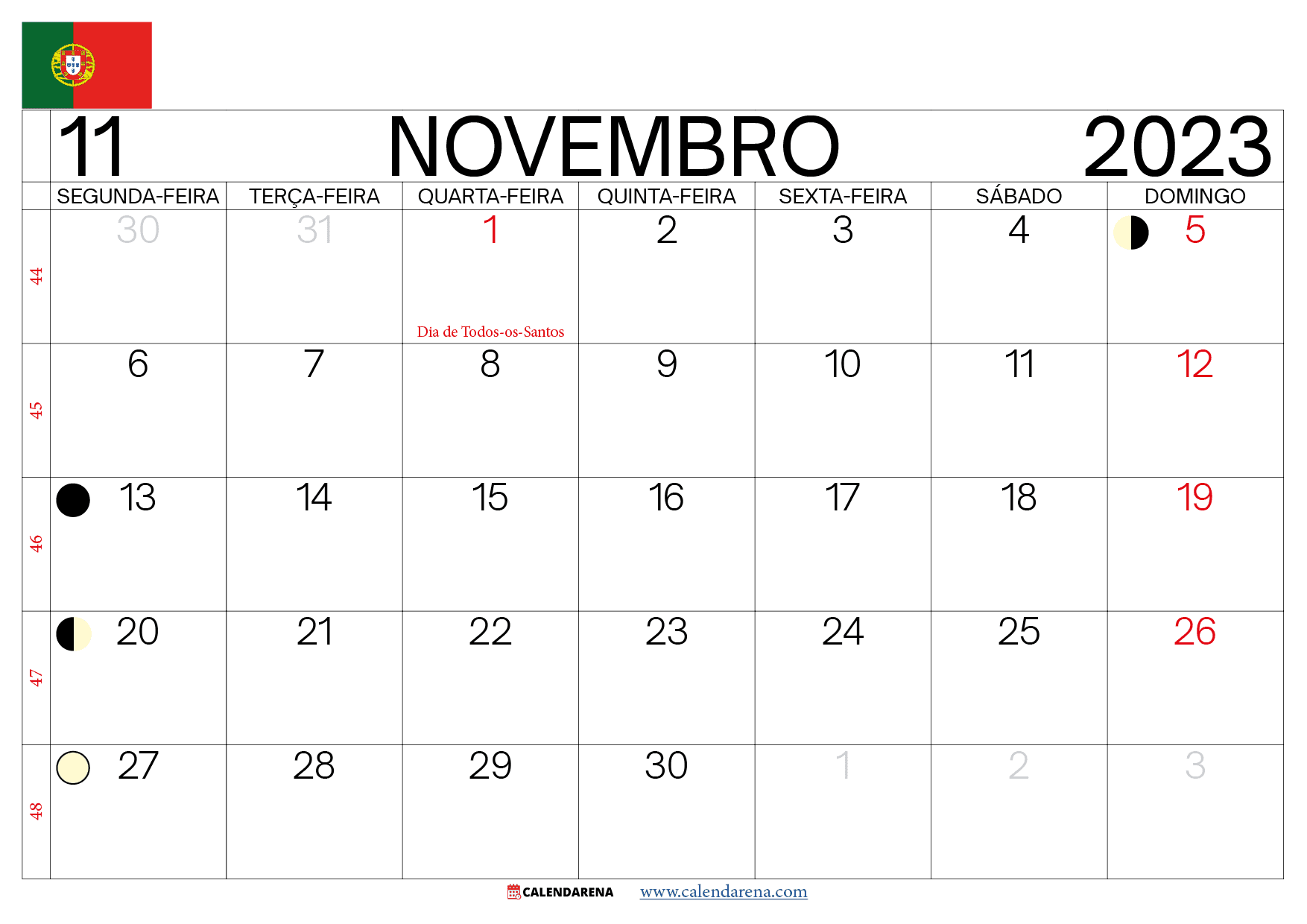 calendário de novembro de 2023 portugal