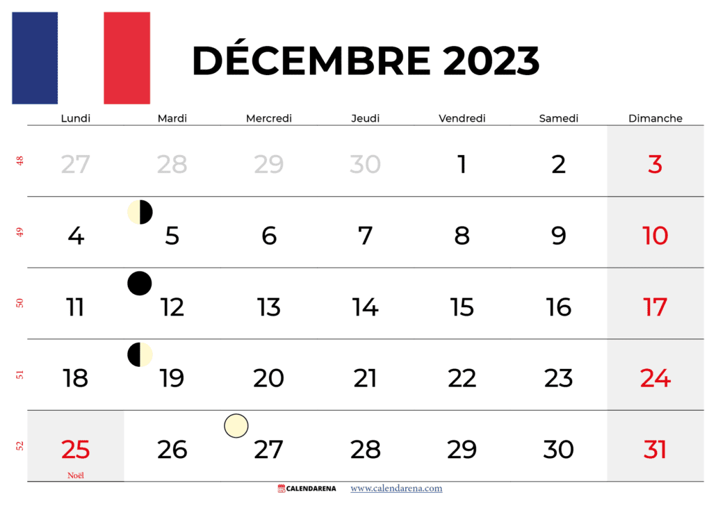 calendrier décembre 2023 france