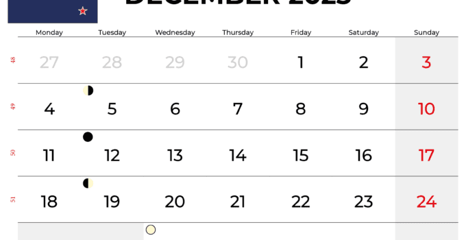 december 2023 calendar New zealand