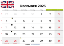december 2023 calendar UK