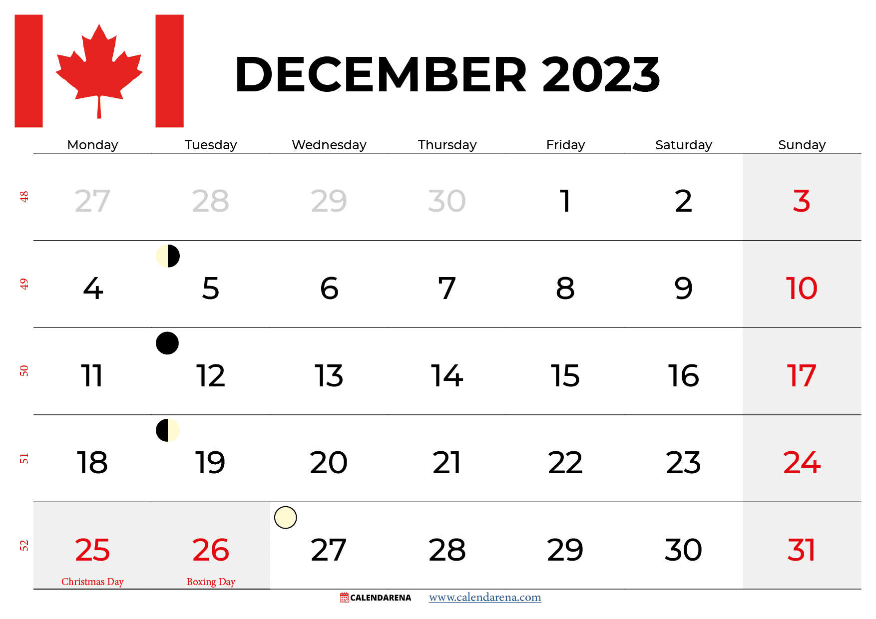 december 2023 calendar canada