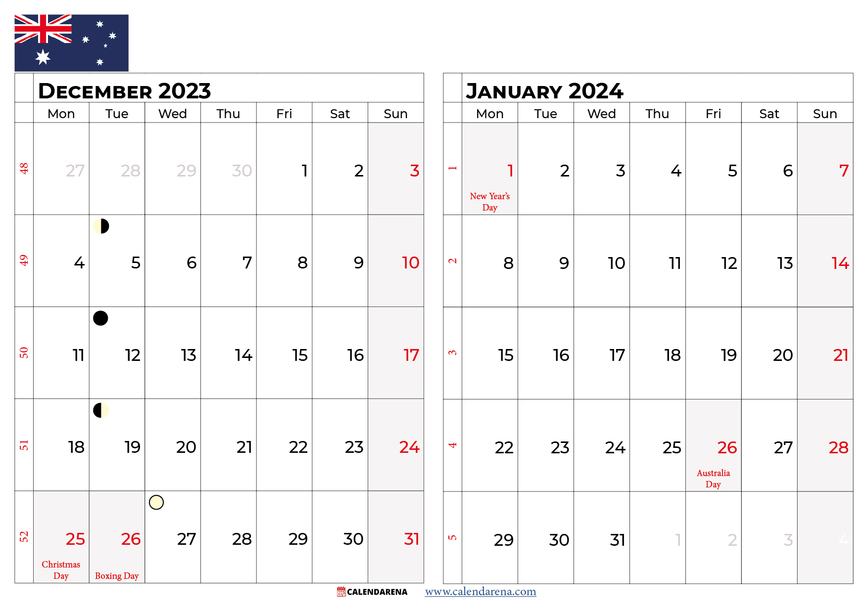 december 2023 january 2024 calendar australia
