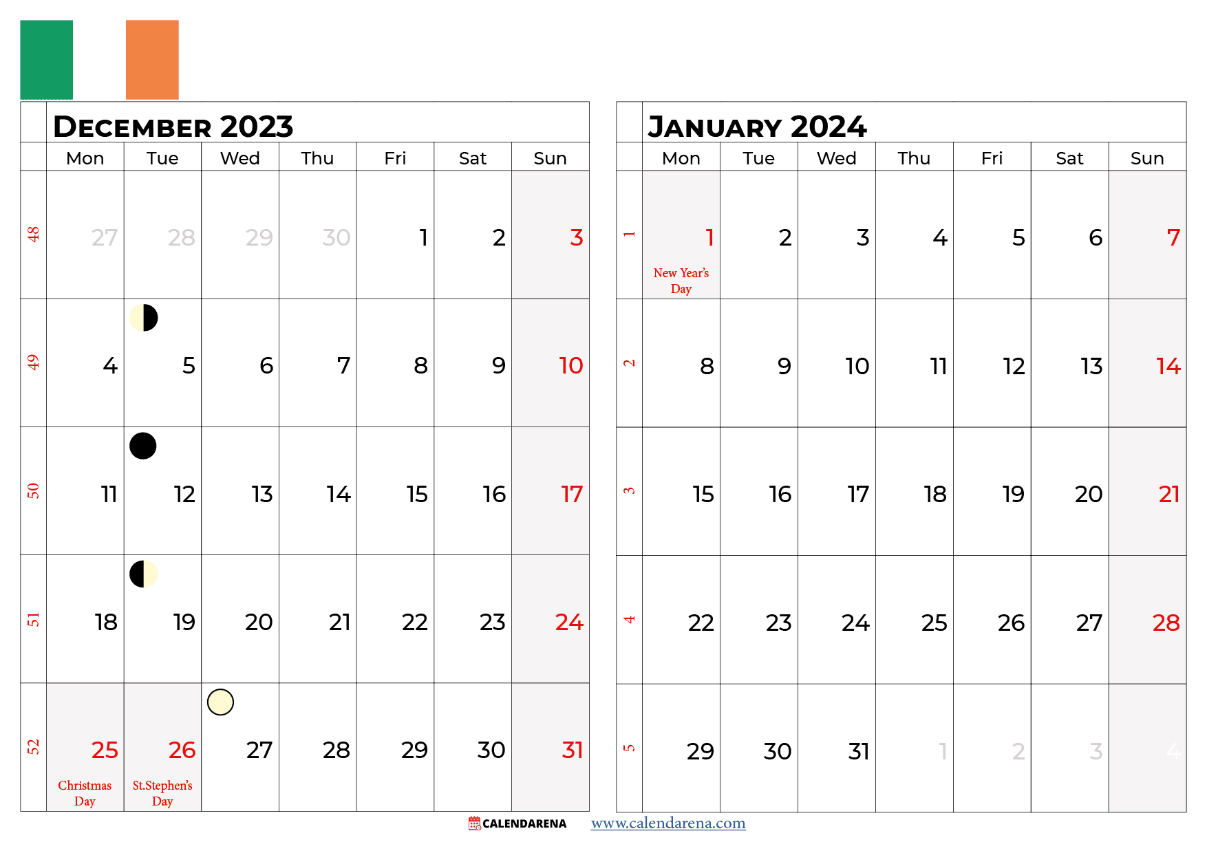 december 2023 january 2024 calendar ireland