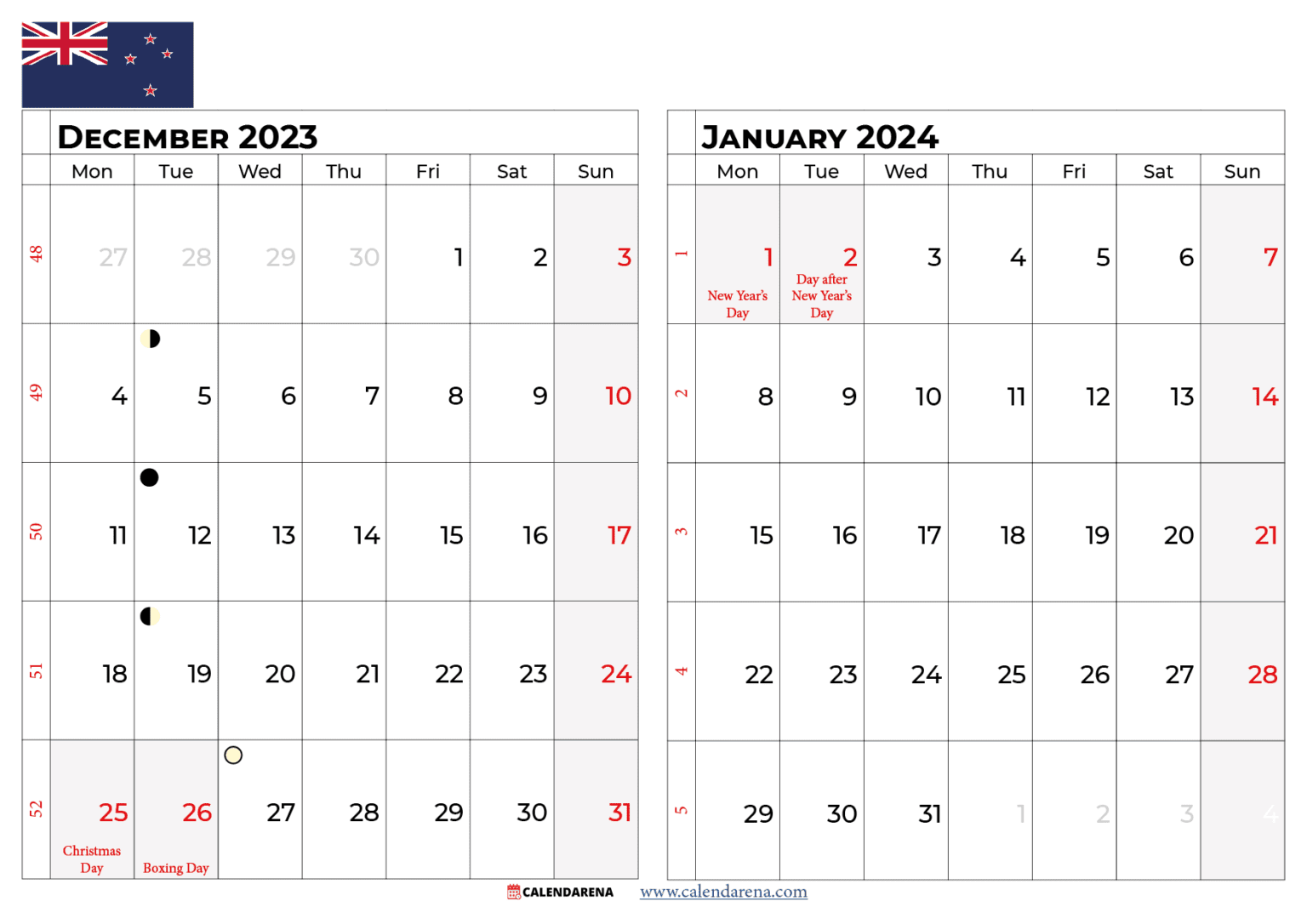 January 2024 Calendar Nz Printable