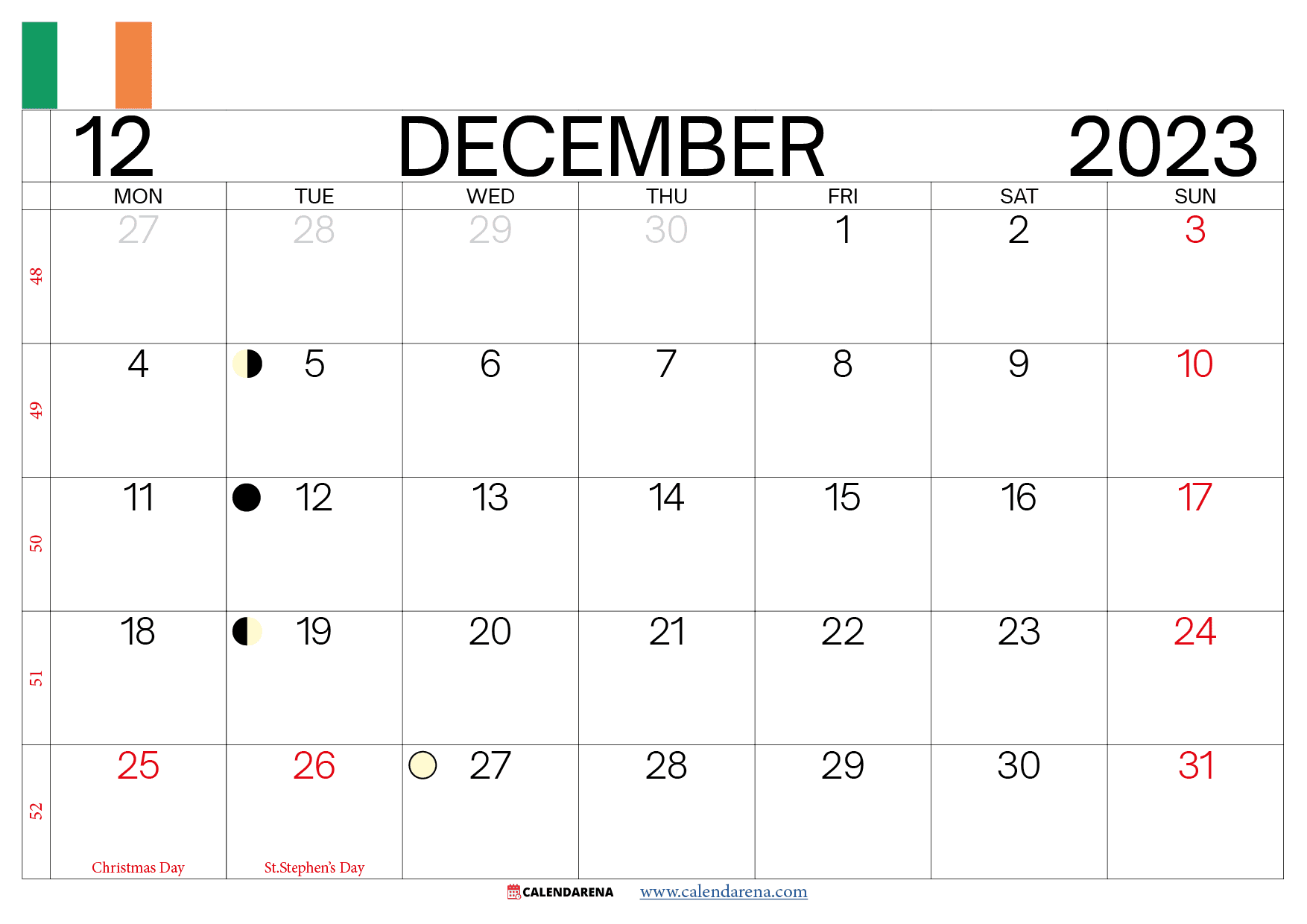 december calendar 2023 ireland