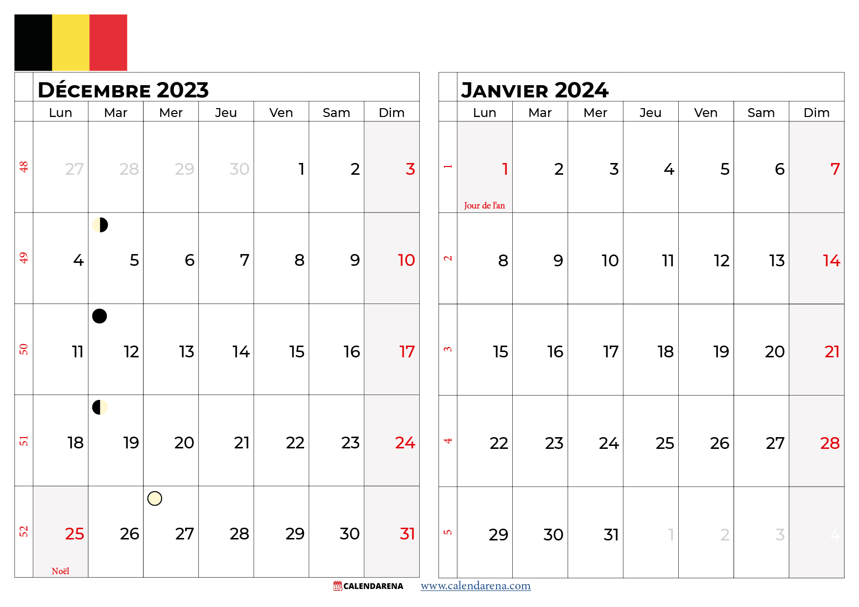 décembre 2023 janvier 2024 belgique