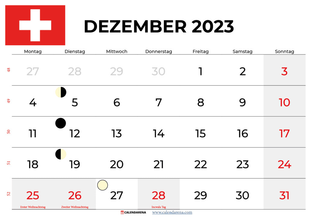 dezember 2023 kalender Schweiz