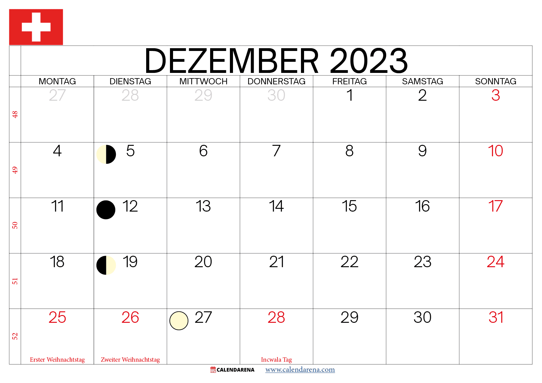 kalender dezember 2023 Schweiz