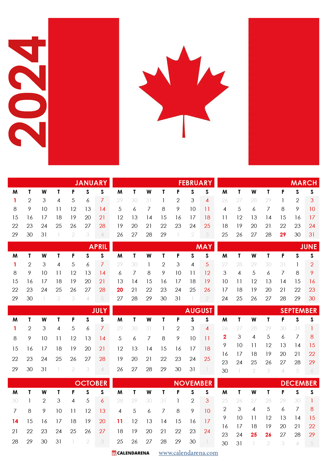 2024 calendar canada