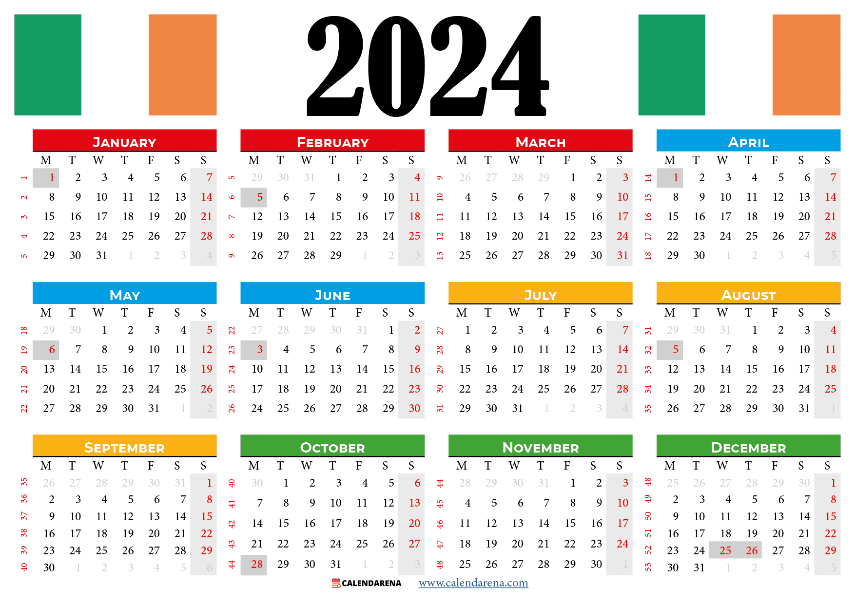 2024 calendar printable ireland