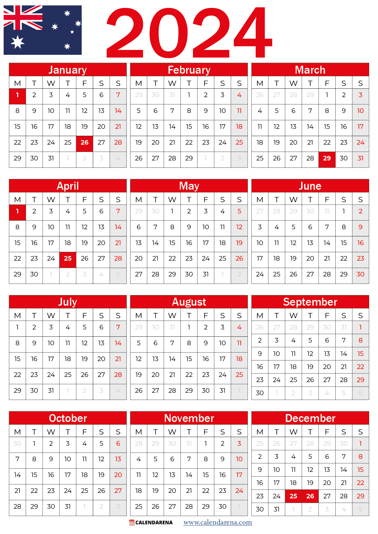 Calendar 2024 Australia with holidays and festivals by Calendarena