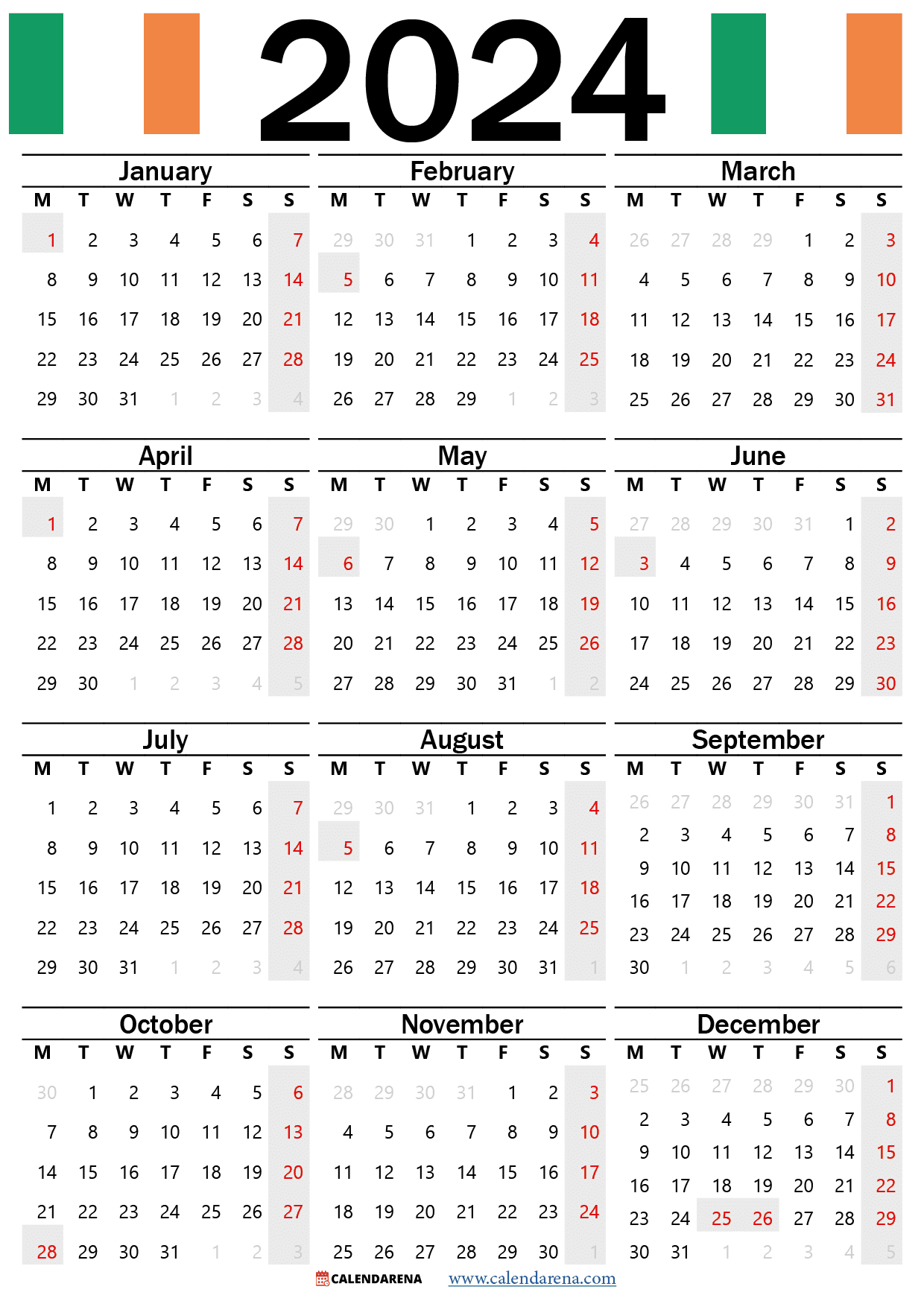 2024 calendar with holidays ireland