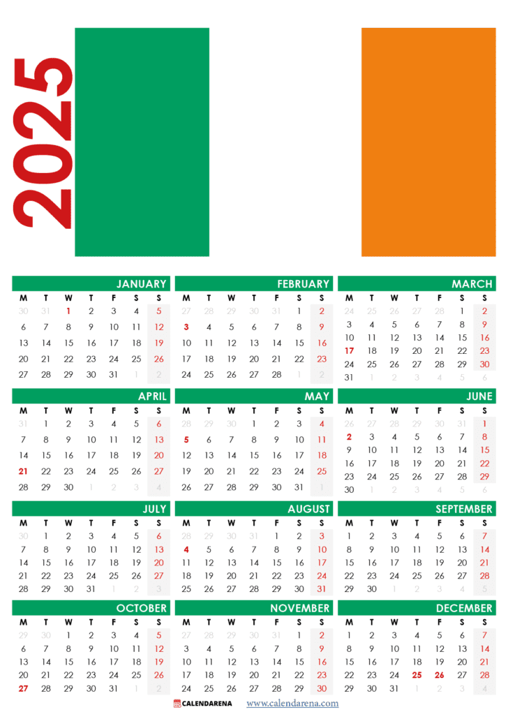 2025 Calendar Ireland With Holidays 2025-calendar-ireland-with-holidays