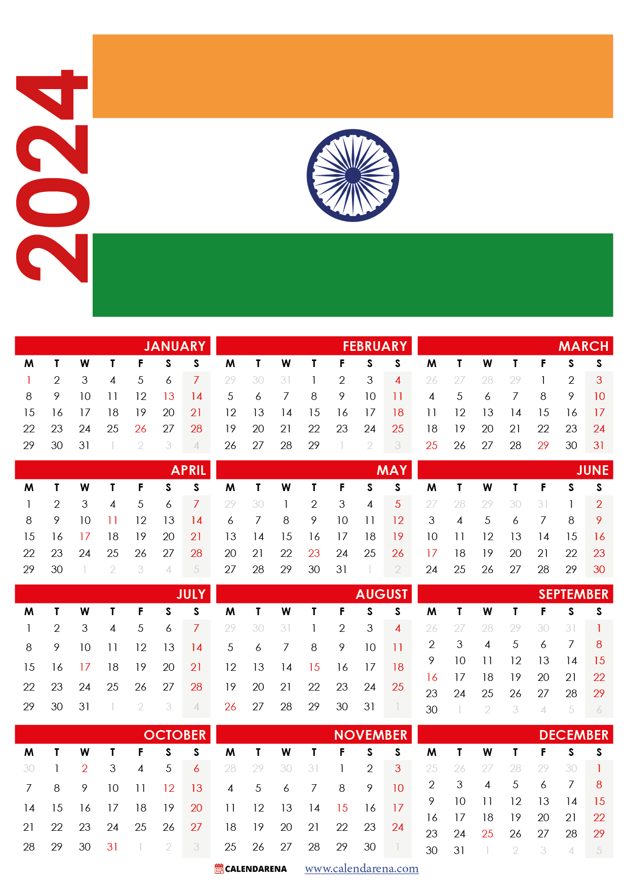 calendar 2024 india with holidays and festivals