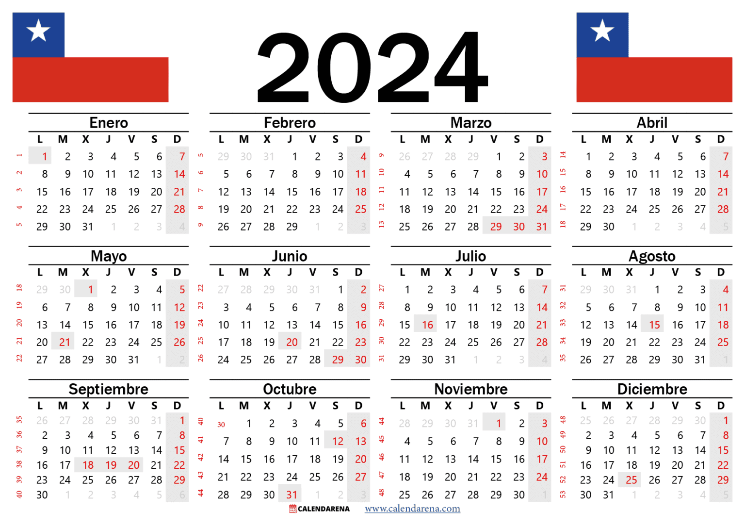 Calendario 2024 Chile Con Festivos PDF