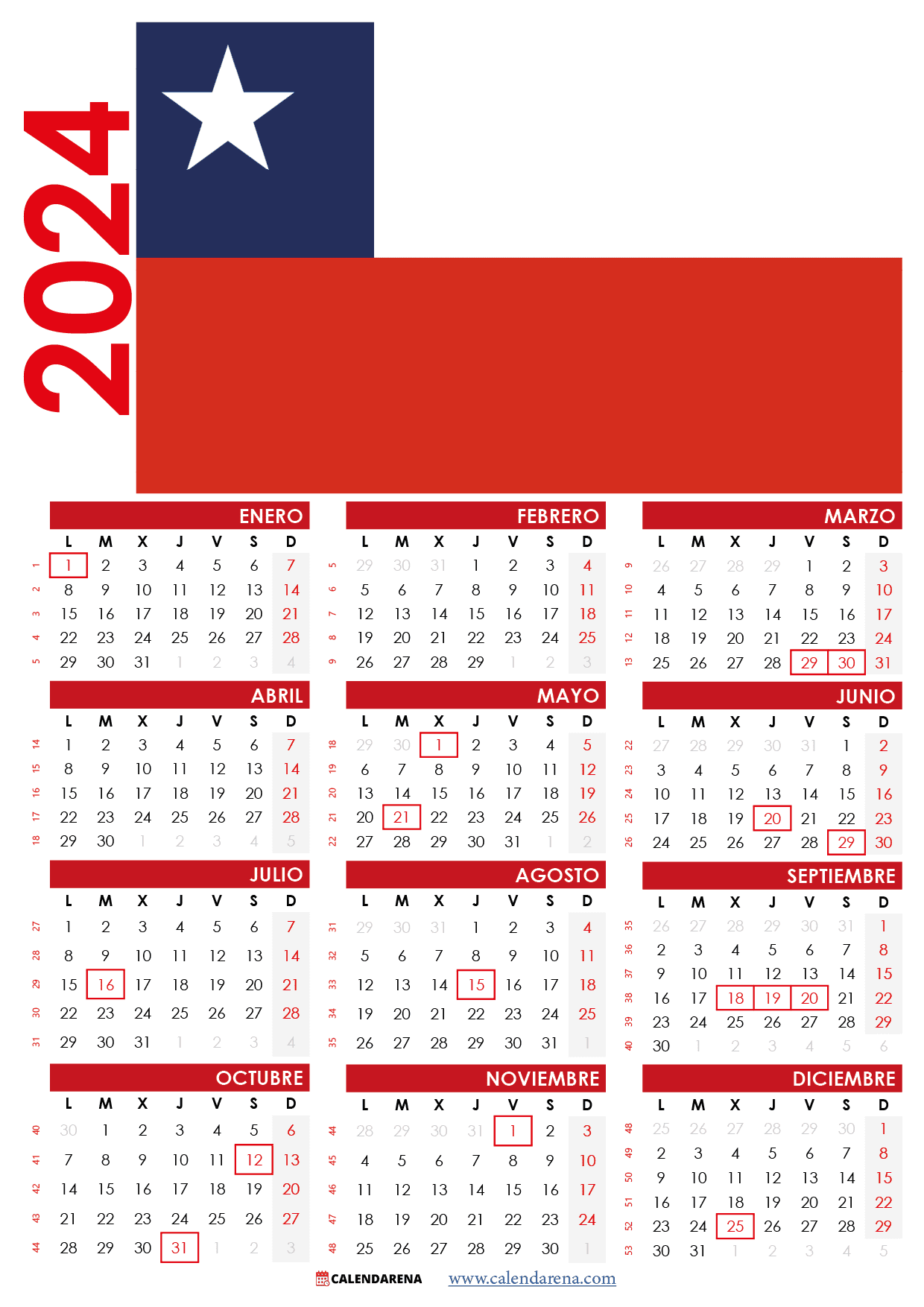 calendario 2024 chile para imprimir