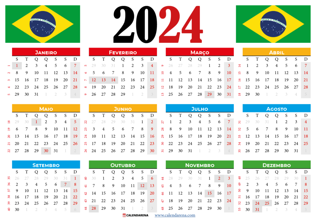 Calendário 2024 Brasil Para Imprimir Com Feriados