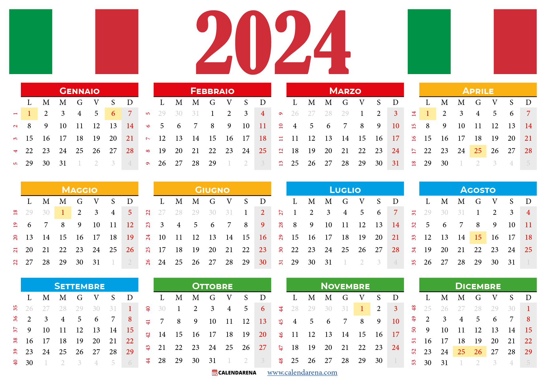 calendario 2024 con festività italia