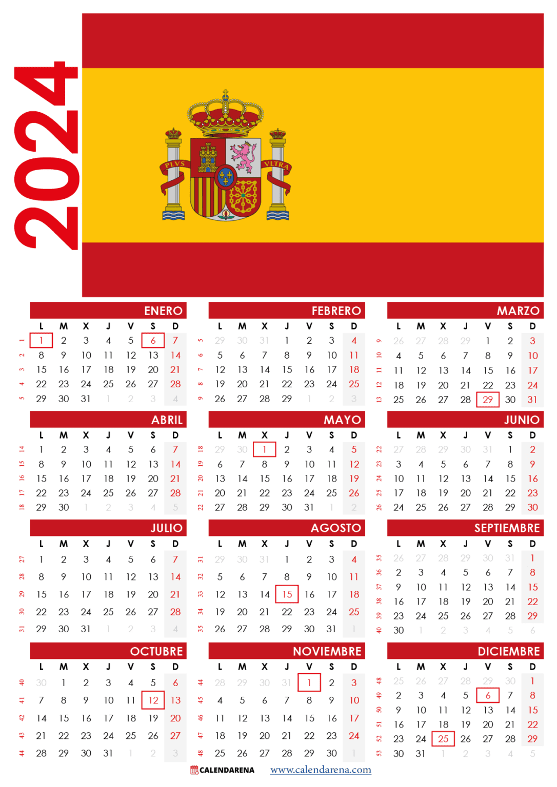 Calendario 2024 España Con Festivos PDF